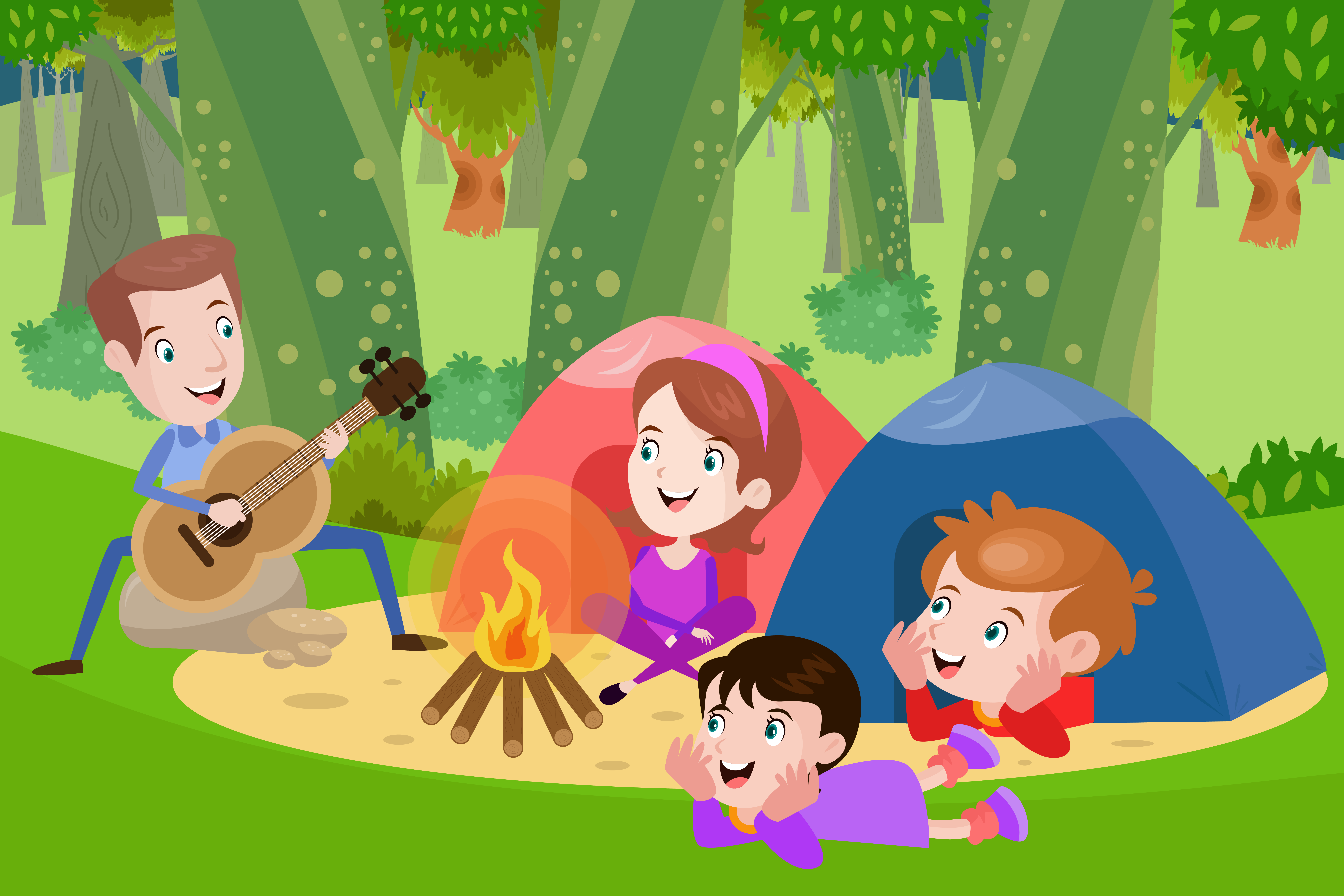 Dibuix d'una família fent acampada